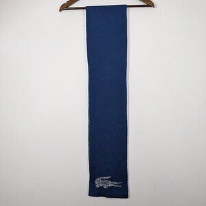 LACOSTE Reversible Crocodile Merino Wool Scarf Blue Gray Mens 73.5" x 7 1/4